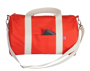 Canvas Duffel Bag Workout Waxed Duffle for Men Women Orange Bag Fully Lined Washable Cotton Webbing Crossbody Strap Gym Bag Yoga Bag Simple