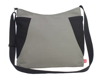 Canvas Crossbody Hobo Bag, Large Medium Size, Zijzakken Tas, Ritssluiting, Tweekleurige Tas, Wasbaar Katoen, Boodschappentas, Dagelijkse Tas