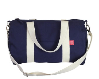 Bolsa de lona deportiva azul marino, correa larga ajustable de algodón, lavable, gimnasio, yoga, elegante, uso diario, cierre de cremallera, bolsa de viaje circular unisex