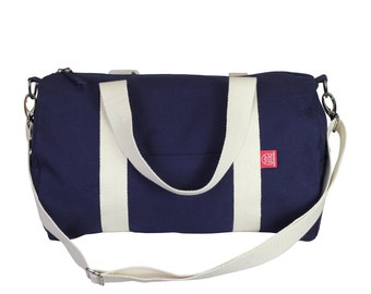 Navy Blue Sports Duffel Bag Long Adjustable Cotton Webbing Strap Washable Gym Yoga Chic Daily Use Zipper Closure Unisex Circle Travel Bag