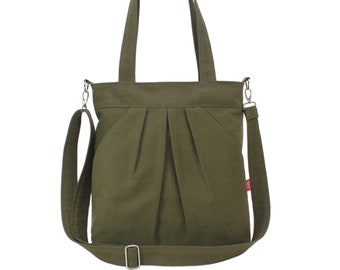 Green Canvas Shoulder Bag Detachable Crossbody Purse Large Hobo Bag Multi Pockets Tote Shopping Messenger Bag Travel Bag Best Gift for Her