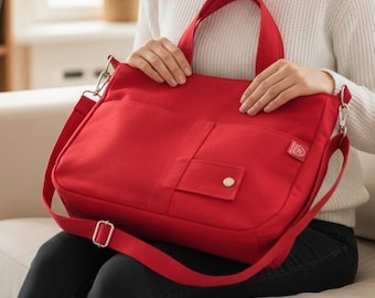 Canvas Shoulder Bag Detachable Crossbody Strap Multi Pockets Zip Closure Purse Diaper Bag Everyday Casual Bag Messenger Shopping School Tote