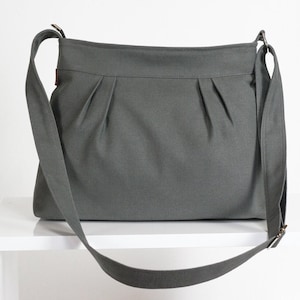 Borsa a tracolla in tela per lei, piccola borsa plissettata in stile retrò vintage, in tessuto di cotone ecologico, vegana, borsa hobo da giorno, borsa streetwear per tutti i giorni, grigia