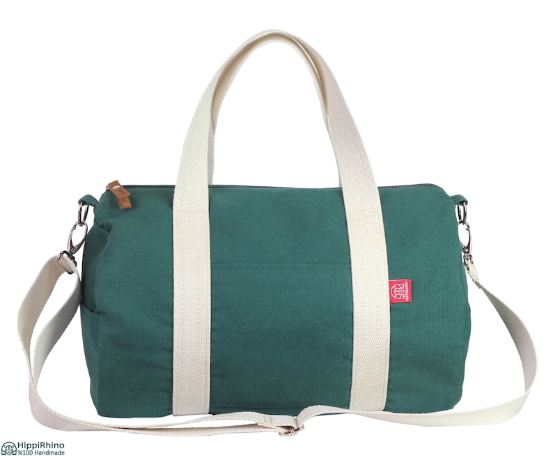Green Cotton Canvas Duffle Bag, Washable Duffel, Weekender Bag, Travel Bag, Gym Bag, Yoga Bag, Overnight Bag, Waxed Duffel, Bridesmaid Gift image 1