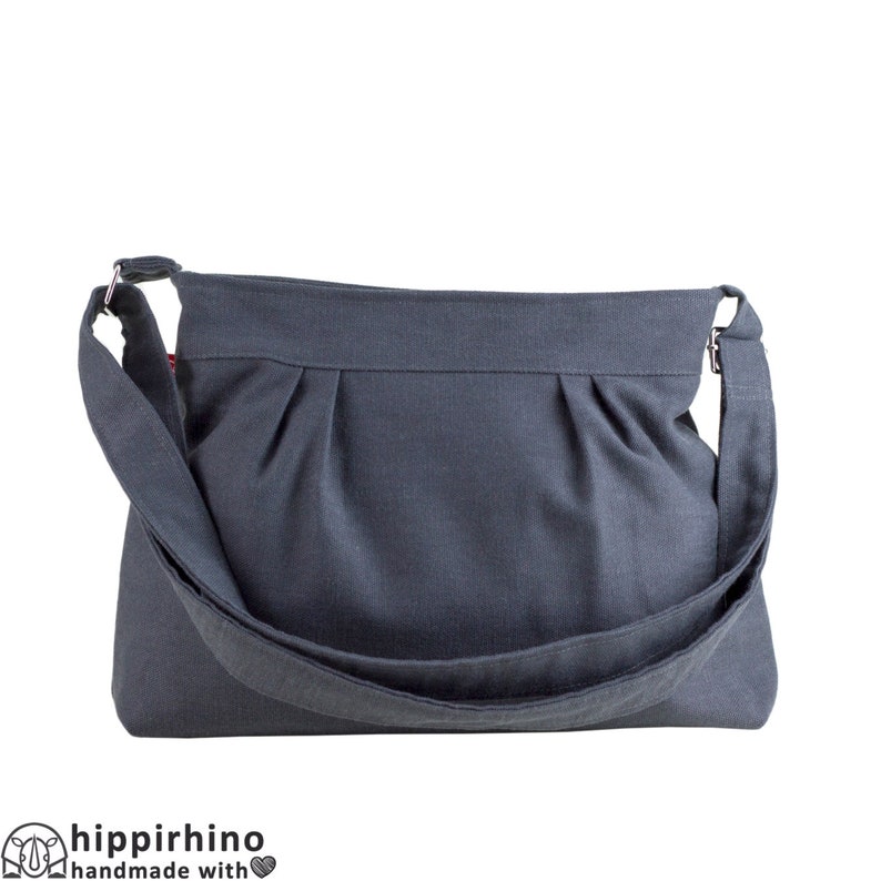 Dark Gray Small Sweet Pleated Canvas Teen Girl Bag Purse Washable Messenger Everyday Zipper Hobo Shopping Eco-friendly Cotton Gifts For Her 