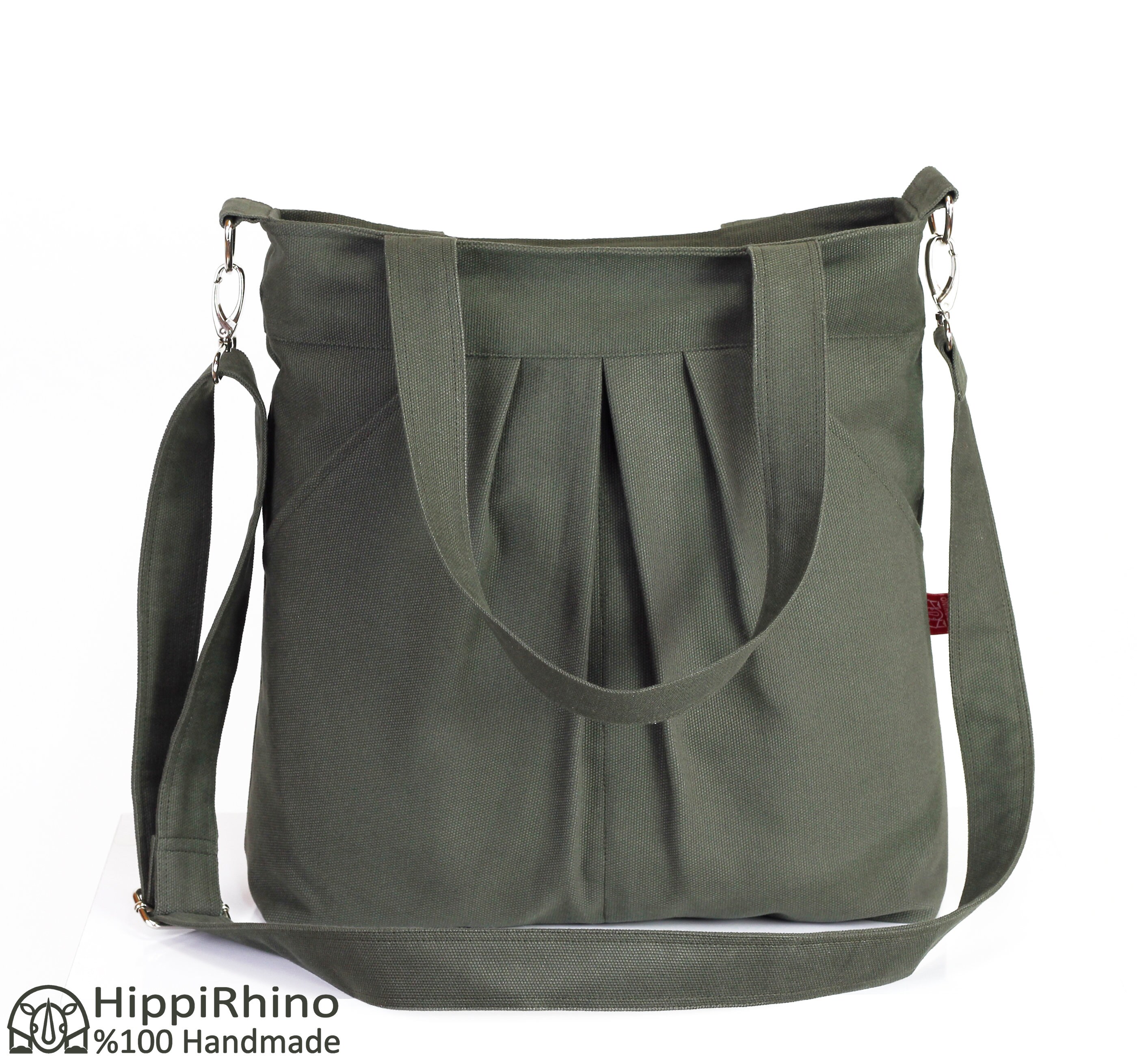 Green Canvas Shoulder Bag Detachable Crossbody Purse Large 