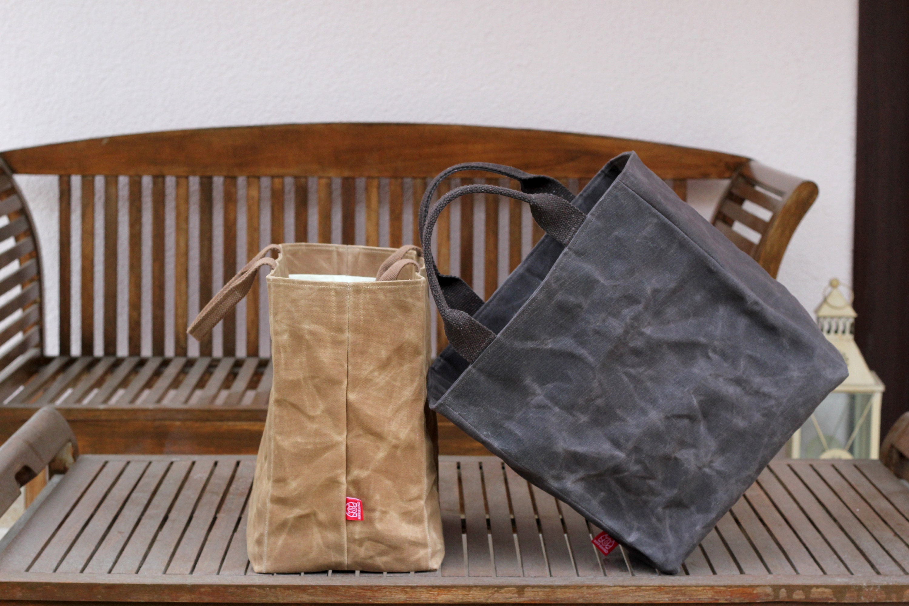 トートバッグ HENDRY TOTE SHOPPING BAG Black Hand-waxed Canvas Tote Bag Large Grocery Market Bag