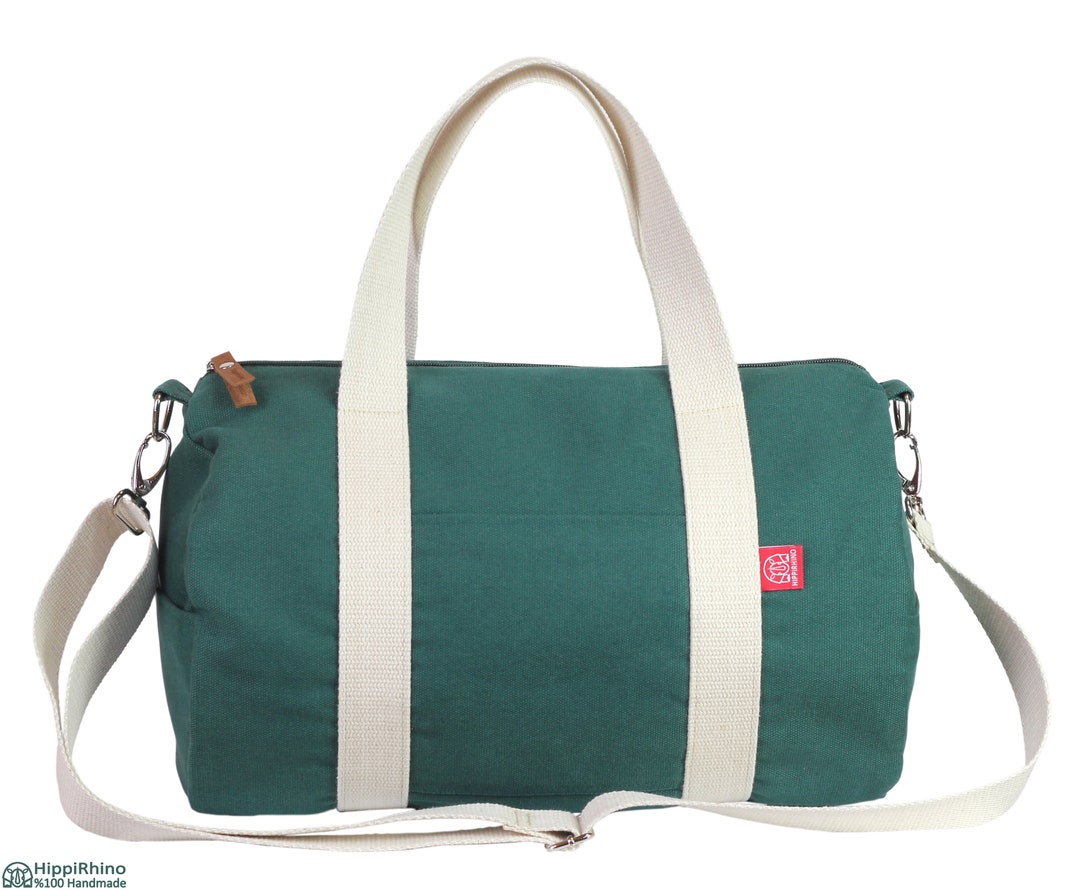 Green Cotton Canvas Duffle Bag Washable Duffel Weekender Etsy