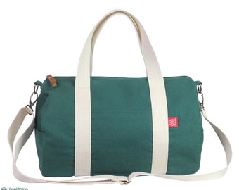 Green Cotton Canvas Duffle Bag Weekender Travel Gym Yoga Bag Overnight Carry-All Grocery Duffel Bag Bridesmaid Groomsmen Gift Waxed Option