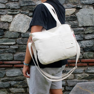 Bag Washable Handmade Shoulder Bag Fully Lined Medium Size Pocket Tote Adjustable Removable Strap Vegan Eco-Friendly Casual Canvas Bag