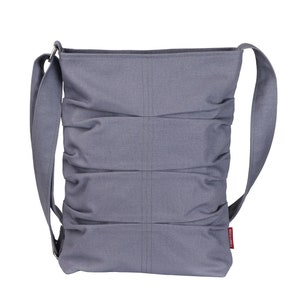 Canvas Crossbody Tote Bag Pleated Purse Women Zipper Closure Eco Cotton Washable Fabric Everyday Shoulder Tote Bag Minimalist Luxury Gray