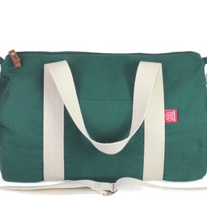 Green Cotton Canvas Duffle Bag, Washable Duffel, Weekender Bag, Travel Bag, Gym Bag, Yoga Bag, Overnight Bag, Waxed Duffel, Bridesmaid Gift