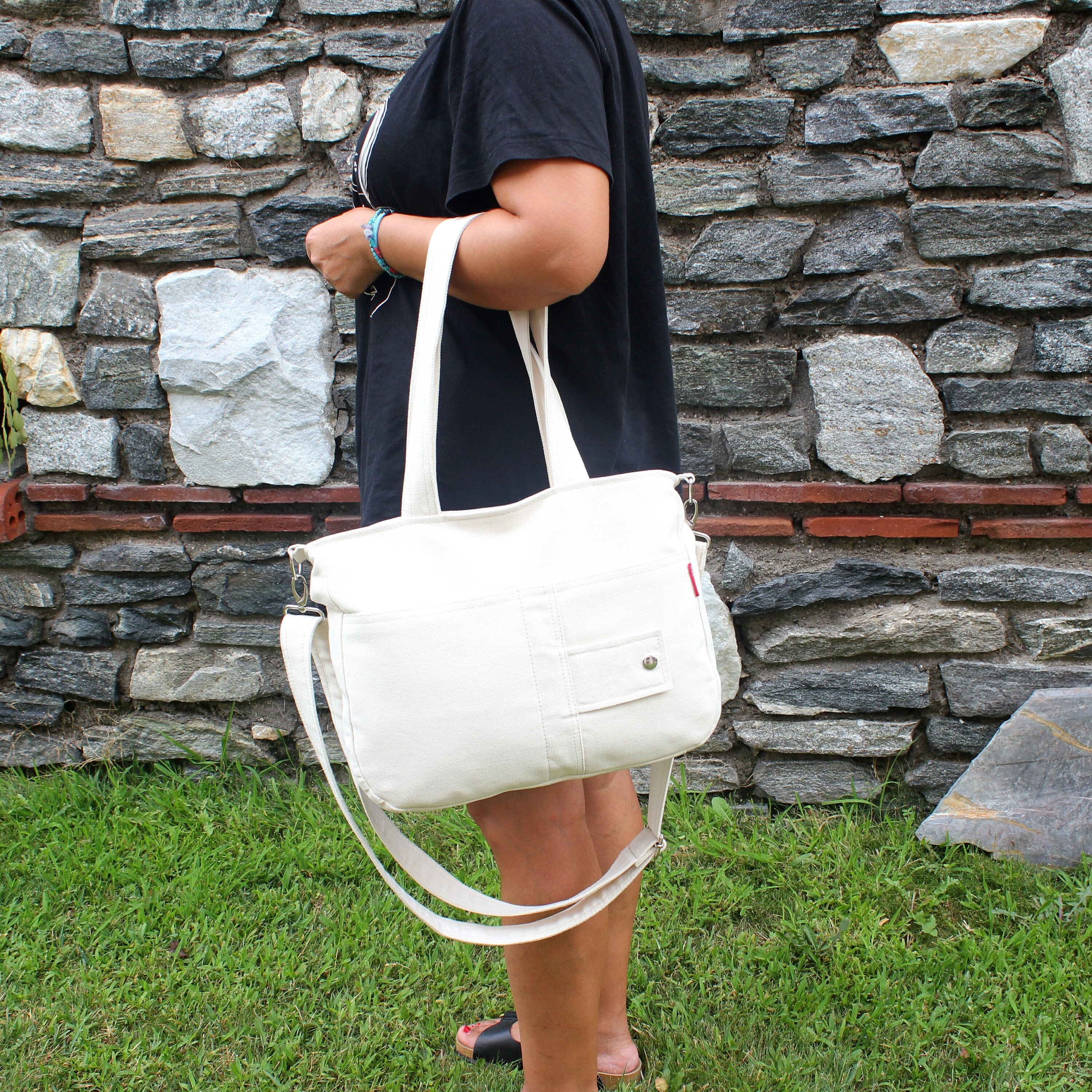 White Canvas Shoulder Tote for Mother Girlfriend and Lover Cotton