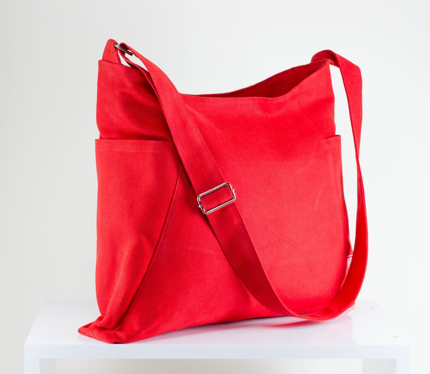 Canvas Hobo Bag Side Pockets Bag Top Zippered Large Medium Etsy