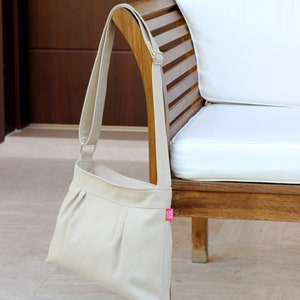 Small Pleated Canvas Crossbody Bag, Zipper Closure, Organic Cotton Fabric Purse, Shoulder Bag, Sling Hobo Bag, Simple Minimalist Bag
