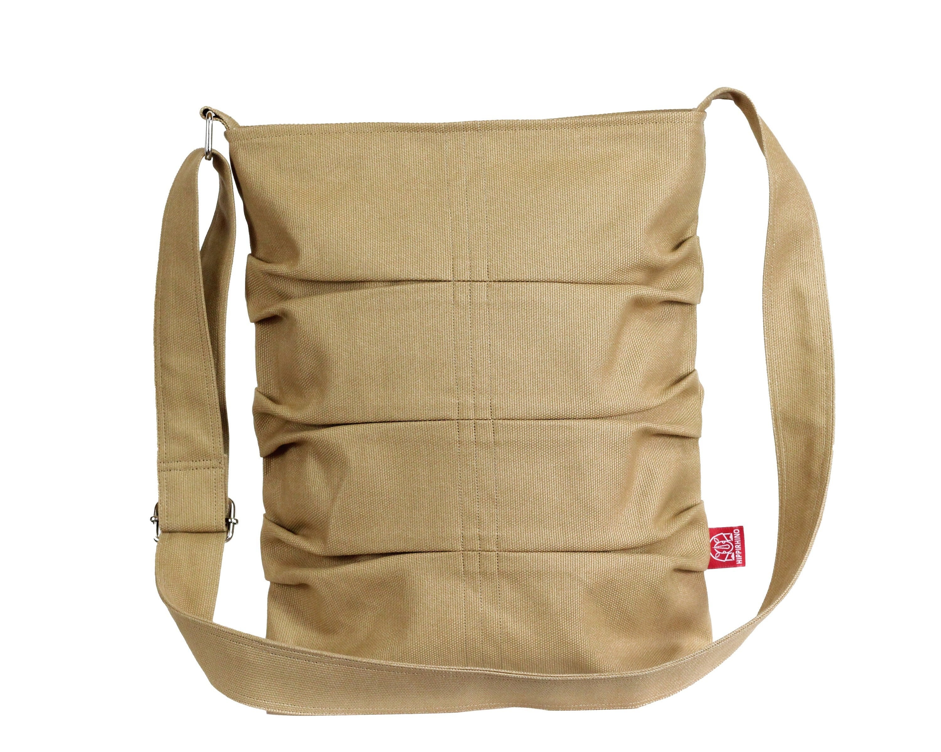Small Canvas Crossbody Tote, Messenger Bag, Trendy Fashion Tote Bag, Everyday Bag, Zipper Closure, Washable Cotton Fabric Bag, Solid Color