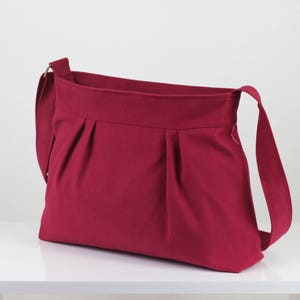 Small Pleated Canvas Crossbody Women's Bag Zipper Closure Organic Cotton Fabric Purse Shoulder Sling Hobo Bag Simple Minimalist Bag Maroon