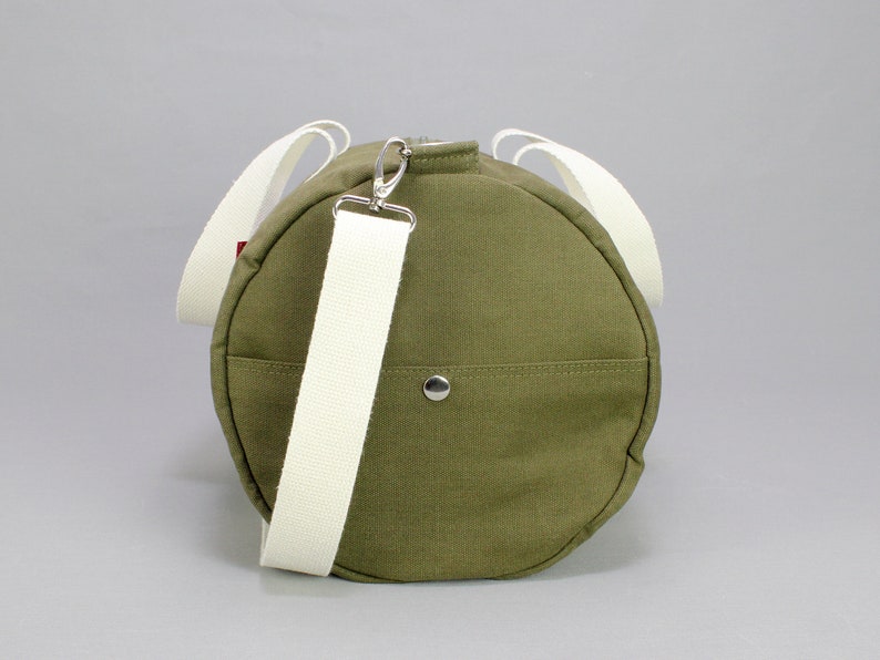 Green Canvas Duffel Bag, Washable Duffel Bag, Travel Bag, Carry on Bag, Weekender Bag, Round Bag, Circle Duffle Bag, Fitness Gym Yoga Bag