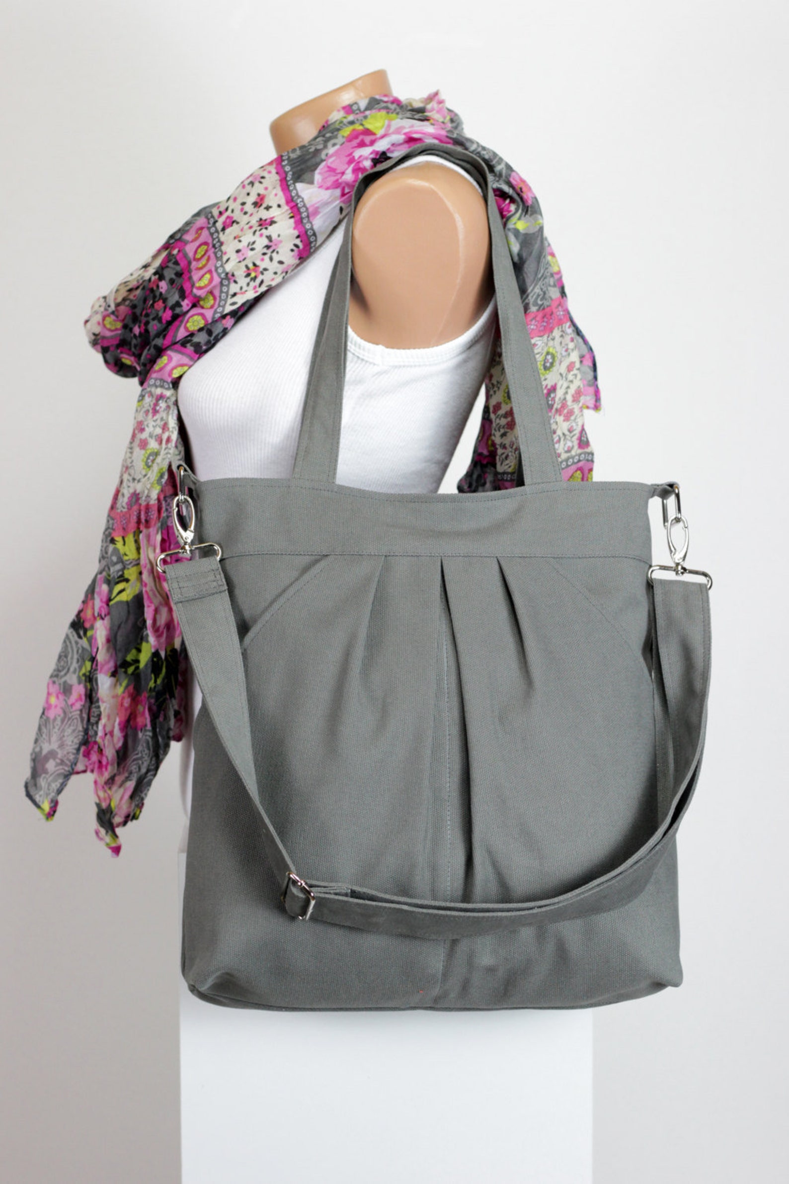 Grey Tote Bag Washable Large Outer Pocket Top Zipper Closoure Etsy