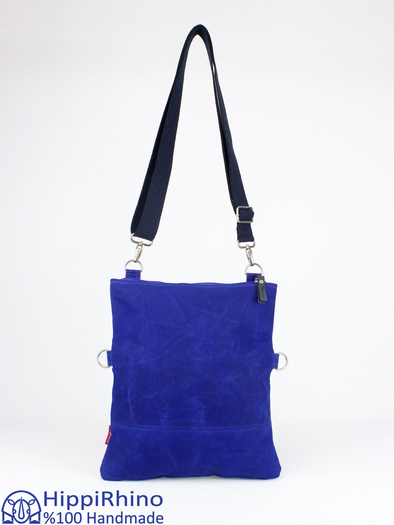 Blue Foldover Waxed Tote Crossbody Shoulder Bag Top Zipper Etsy