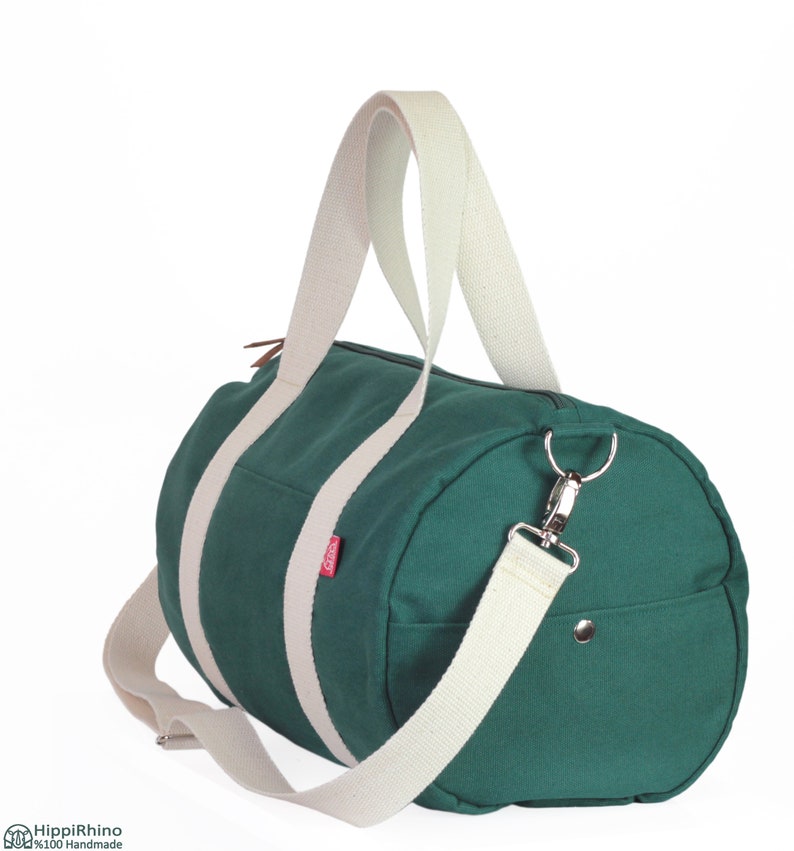 Green Cotton Canvas Duffle Bag, Washable Duffel, Weekender Bag, Travel Bag, Gym Bag, Yoga Bag, Overnight Bag, Waxed Duffel, Bridesmaid Gift