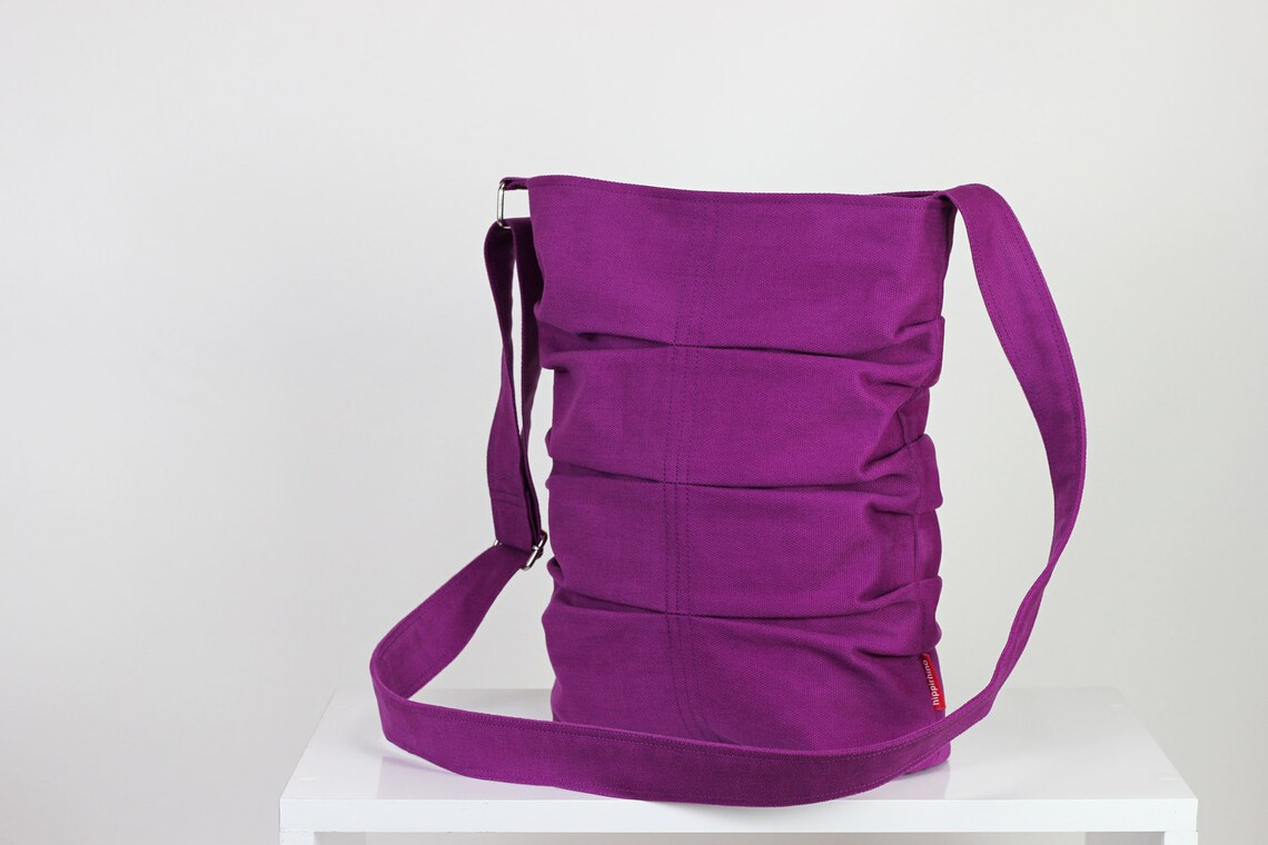 Purple Red Small Canvas Tote Bag Pleated Washable Zipper Etsy