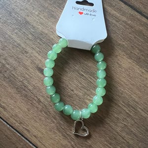 Handmade Green Marble Beaded Bracelet with Heart Charm