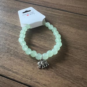 Handmade Beaded Bracelet: Mint Marble Beads with Elephant Charm