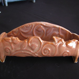 Handmade Ceramic Business Card Holder: Brown Glazed Desk Accessory