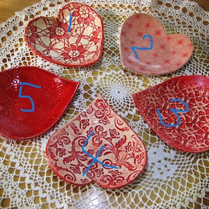 Valentine/Any-time hearts,unique hand made ceramic red hearts,trinket dish,any time present,lovers gift,sweetheart gift,heart jewelry holder