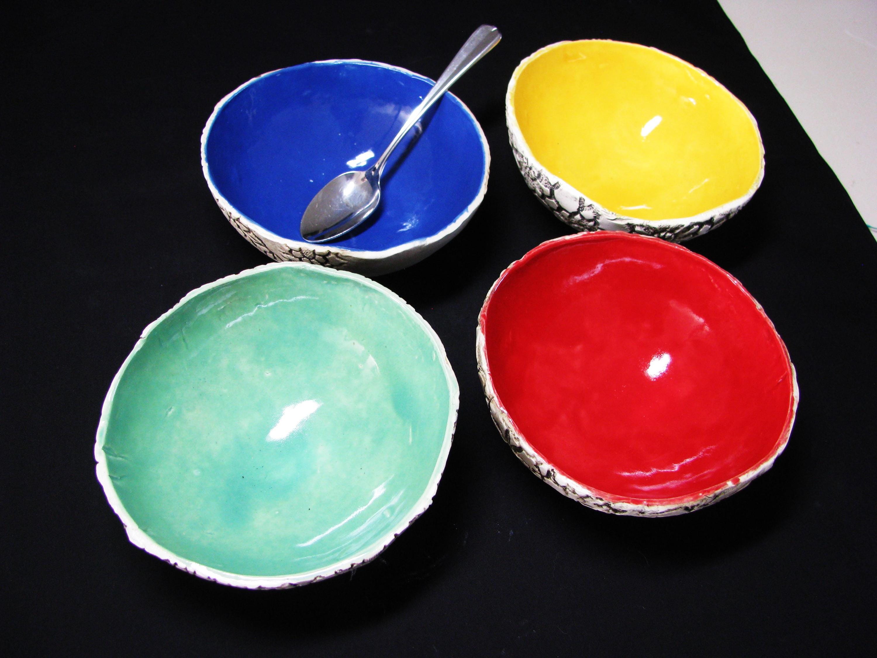 Handmade Colorful Ceramic Bowl Set: Lace Patterned Salad Bowls - Etsy