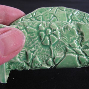 Handmade Ceramic Business Card Holder: Green Floral Desk Accessory