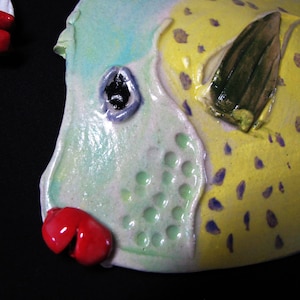 ceramic fish/tropical fish decor/green pottery,fish gift/fun fish/fish wall decor,pottery fish, outdoor fish decor,clay art,fisherwoman gift