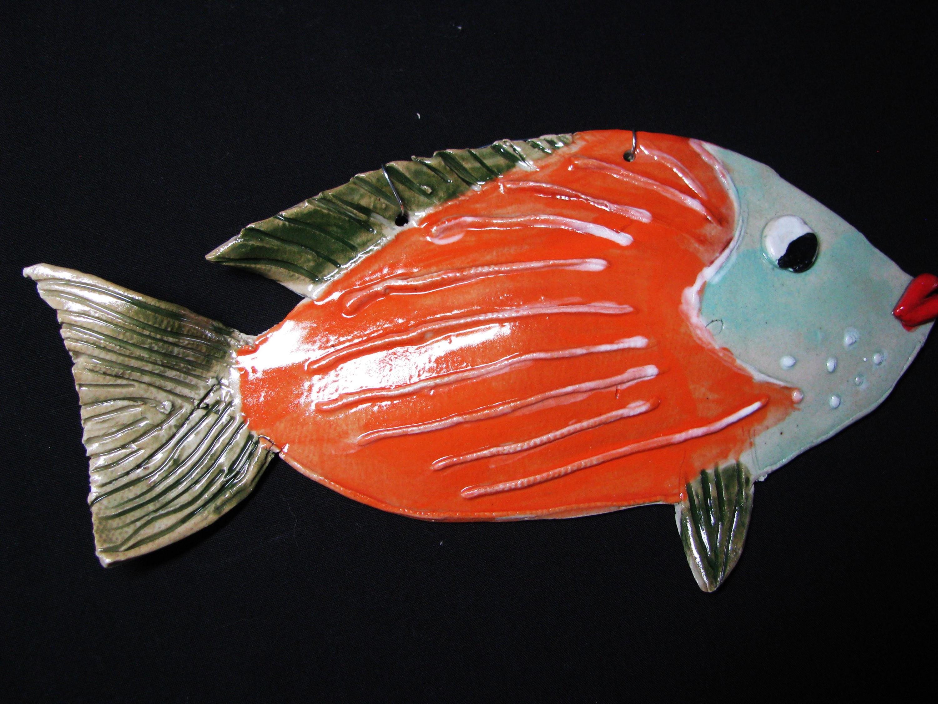 Ceramic Fish Wall Decor: Tropical Pottery Art, Outdoor Lanai/pool