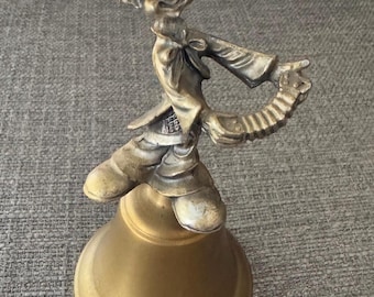 Vintage Brass Bell with Metal/Pewter Clown with Accordion