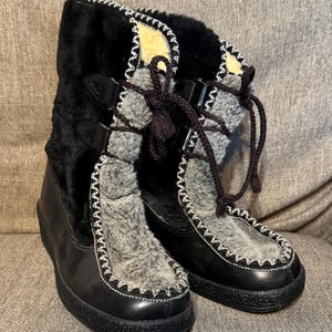 Vintage Snowland Black Suede Faux Fur Boots Sherpa Lined - Etsy display picture 1