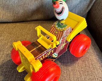 Vintage Fisher-Price Jolly Jalopy Circus Clown Pull Toy - 1965