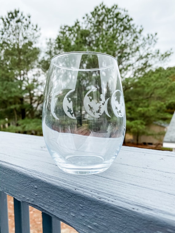 Just a Phase Wine Glass Moon Phase Etched Wine Glass Lunar Wine Glass Boho  Wine Glass Made of the Moon Moon Wine Glass 