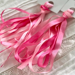 Silk Ribbon~ Hand Dyed Ribbon for Ribbon Embroidery ~ Light Pink Impatiens ~ 7mm & 4mm