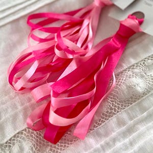 Silk Ribbon~ Hand Dyed Ribbon for Ribbon Embroidery ~ Bright Pink Impatiens ~ 7mm & 4mm