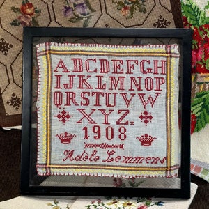 Adéle Lemmens  1908 Sampler, Nostalgic PDF Cross Stitch Pattern by The Village Curator, A Rendering of an Antique from Personal Collection