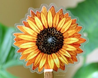 Sunflower Illustration - Helianthus - Clear Waterproof Vinyl Sticker