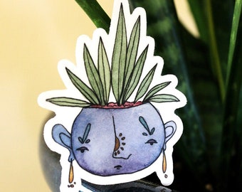 Awakened Plant Pot Illustration - Clear Waterproof Vinyl Sticker