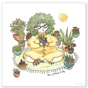 The Plant Lady Illustration - Archival Watercolor 6x6 Art Print