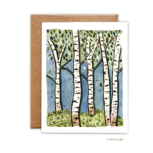 Birkenwald Aquarell Illustration Grußkarte Blankokarte mit Umschlag Bild 1