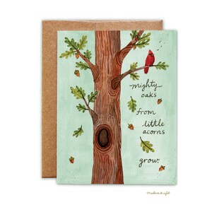 Mighty Oak Tree Watercolor Illustration - Greeting Card - Blank Card with Envelope