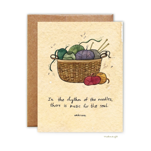 Rhythm of the Knitting Needles Illustration - Watercolor Greeting Card - Blank Card with Envelope