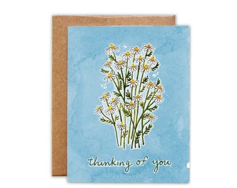 Thinking of You - Chamomile Watercolor Illustration - Greeting Card - Blank Card with Envelope