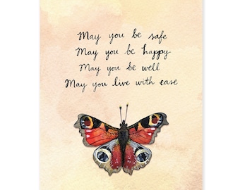 Lovingkindness Peacock Butterfly Illustration - Archival Watercolor 8x10 or 11x14 Art Print