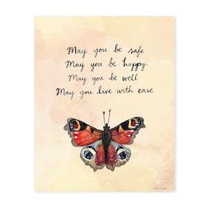 Lovingkindness Peacock Butterfly Illustration - Archival Watercolor 8x10 or 11x14 Art Print